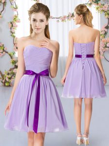 Sweetheart Sleeveless Lace Up Dama Dress for Quinceanera Lavender Chiffon