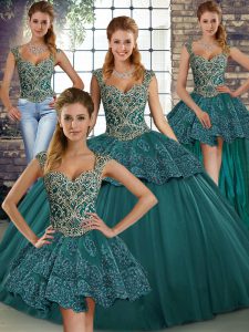 Admirable Sleeveless Lace Up Floor Length Beading and Appliques Quinceanera Dresses