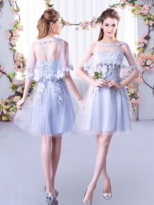 Grey Sleeveless Tulle Lace Up Dama Dress for Quinceanera for Wedding Party