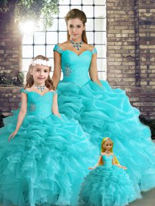 Designer Organza Sleeveless Floor Length Quinceanera Gowns and Beading and Ruffles and Pick Ups