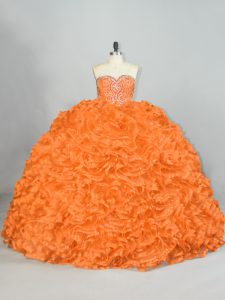 Sleeveless Organza Lace Up 15 Quinceanera Dress in Orange with Beading and Ruffles