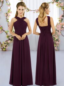 Customized Straps Sleeveless Vestidos de Damas Floor Length Ruching Burgundy Chiffon