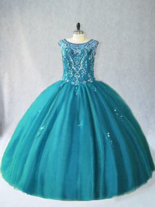 Stylish Sleeveless Lace Up Floor Length Beading 15th Birthday Dress