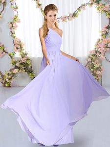 Cheap Lavender One Shoulder Lace Up Ruching Damas Dress Sleeveless