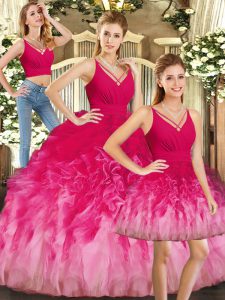 Top Selling Sleeveless Tulle Floor Length Backless Vestidos de Quinceanera in Multi-color with Ruffles