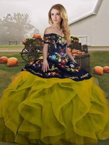 Fantastic Olive Green Lace Up Quinceanera Dresses Embroidery and Ruffles Sleeveless Floor Length