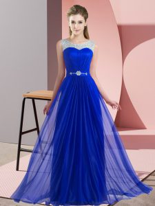 Enchanting Royal Blue Chiffon Lace Up Scoop Sleeveless Floor Length Court Dresses for Sweet 16 Beading
