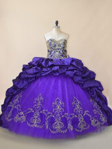 Hot Selling Sweetheart Sleeveless Brush Train Lace Up Sweet 16 Dress Purple Satin and Organza