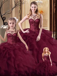 Affordable Sleeveless Brush Train Beading and Ruffles Lace Up 15th Birthday Dress