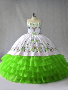 Shining Sweetheart Sleeveless Lace Up Quince Ball Gowns Satin and Organza
