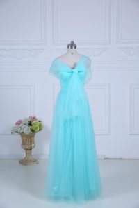 Aqua Blue Sleeveless Tulle Zipper Damas Dress for Wedding Party