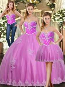 High Quality Lilac Sleeveless Tulle Lace Up Quinceanera Dresses for Sweet 16 and Quinceanera