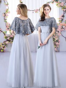 Grey Court Dresses for Sweet 16 Wedding Party with Appliques Straps Sleeveless Lace Up