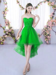 Discount Lace Court Dresses for Sweet 16 Green Lace Up Sleeveless High Low