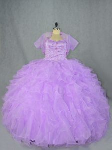 Cheap Lavender Side Zipper Sweetheart Beading and Ruffles Quinceanera Gown Organza Sleeveless