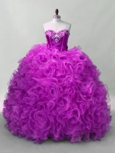 Fashionable Sleeveless Floor Length Sequins Lace Up Sweet 16 Dresses with Purple