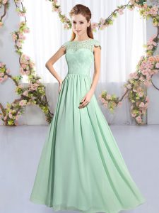 Captivating Chiffon Cap Sleeves Floor Length Quinceanera Dama Dress and Lace