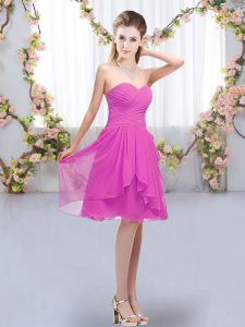 Discount Fuchsia Chiffon Lace Up Sweetheart Sleeveless Knee Length Court Dresses for Sweet 16 Ruffles and Ruching