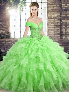 Great Off The Shoulder Neckline Beading and Ruffles Vestidos de Quinceanera Sleeveless Lace Up
