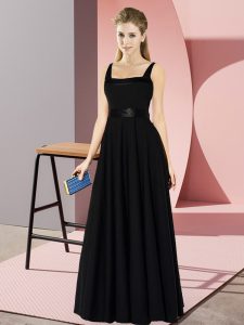 Top Selling Square Sleeveless Zipper Court Dresses for Sweet 16 Black Chiffon