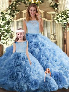 Baby Blue Sleeveless Lace Floor Length Sweet 16 Quinceanera Dress