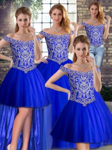Delicate Royal Blue Ball Gowns Beading Quinceanera Gowns Lace Up Tulle Sleeveless