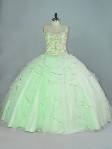 Apple Green Sleeveless Beading and Ruffles Floor Length 15th Birthday Dress