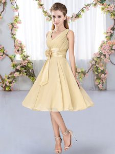Sleeveless Knee Length Hand Made Flower Lace Up Dama Dress for Quinceanera with Champagne