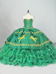 Fabulous Green Sweetheart Neckline Embroidery and Ruffled Layers Sweet 16 Dress Sleeveless Lace Up