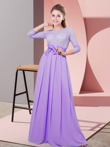 Lavender Empire Lace and Belt Dama Dress Side Zipper Chiffon 3 4 Length Sleeve Floor Length