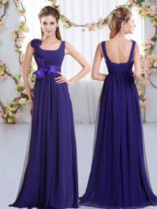 Free and Easy Purple Sleeveless Belt and Hand Made Flower Floor Length Dama Dress for Quinceanera