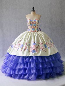 High Quality Satin and Organza Sweetheart Sleeveless Lace Up Beading and Embroidery 15th Birthday Dress in Blue