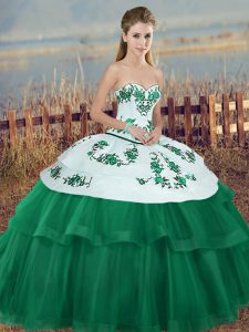 Cheap Sweetheart Sleeveless Sweet 16 Dress Floor Length Embroidery and Bowknot Green Tulle