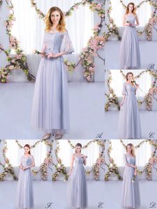 High Class Grey Half Sleeves Floor Length Lace and Belt Side Zipper Court Dresses for Sweet 16