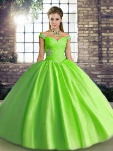 Glittering Off The Shoulder Lace Up Beading Quinceanera Gown Sleeveless