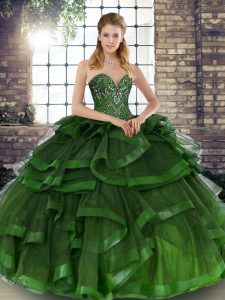 Superior Green Tulle Lace Up 15 Quinceanera Dress Sleeveless Floor Length Beading and Ruffles