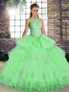Ball Gowns Scoop Sleeveless Tulle Floor Length Lace Up Lace and Embroidery and Ruffles Sweet 16 Quinceanera Dress