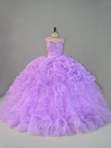 Lavender Lace Up Sweet 16 Dresses Beading and Ruffles Sleeveless