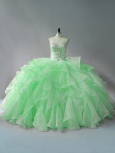 Ball Gowns Quinceanera Dresses Sweetheart Organza Sleeveless Lace Up