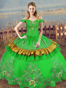 Best Selling Green Sleeveless Satin Lace Up Quince Ball Gowns for Sweet 16 and Quinceanera