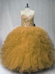Elegant Sleeveless Beading and Ruffles Lace Up 15 Quinceanera Dress
