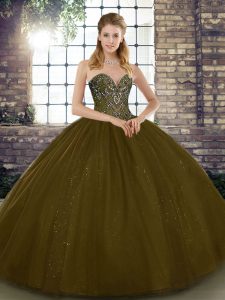 Exceptional Sweetheart Sleeveless Lace Up Vestidos de Quinceanera Brown Tulle