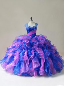 Exquisite Multi-color Zipper Straps Beading and Ruffles 15th Birthday Dress Organza Sleeveless