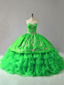 Embroidery and Ruffles 15th Birthday Dress Lace Up Sleeveless Floor Length