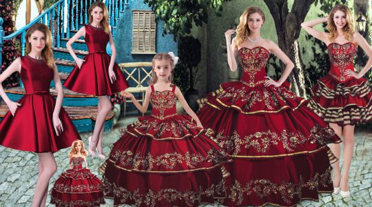 Gorgeous Embroidery and Ruffled Layers Quinceanera Gown Wine Red Lace Up Sleeveless Floor Length