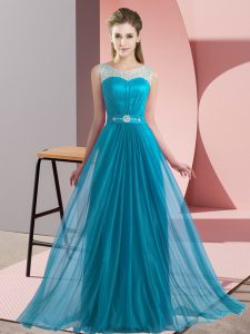 Low Price Sleeveless Lace Up Floor Length Beading Dama Dress