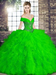 Luxurious Beading and Ruffles Quinceanera Dress Green Lace Up Sleeveless Floor Length