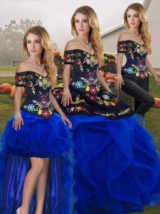 Adorable Embroidery and Ruffles Sweet 16 Quinceanera Dress Royal Blue Lace Up Sleeveless Floor Length