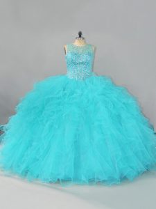 Custom Fit Aqua Blue Sleeveless Tulle Lace Up Sweet 16 Quinceanera Dress for Sweet 16 and Quinceanera