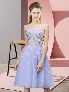 Captivating Lavender Tulle Lace Up Sweetheart Sleeveless Knee Length Damas Dress Appliques